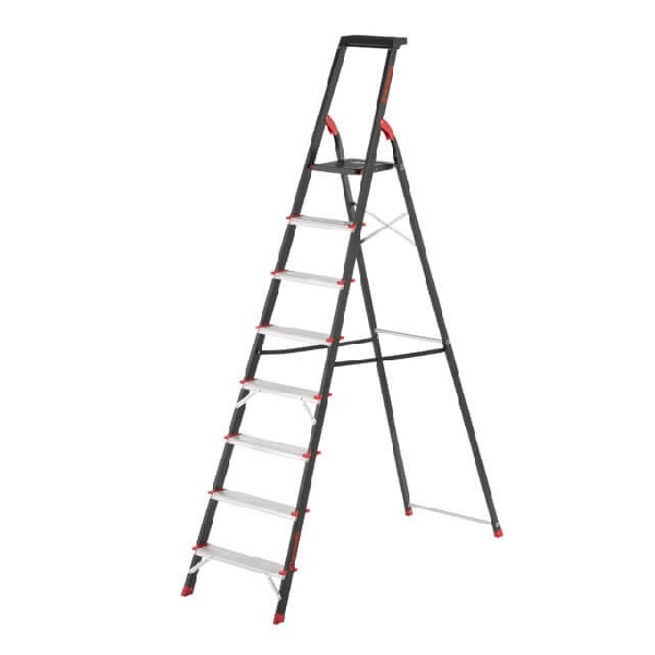 Лестница 8 ступеней, лоток для инвентаря, стальной профиль, высота верхней ступени 1720 мм, 527х1437х2221мм, 150кг