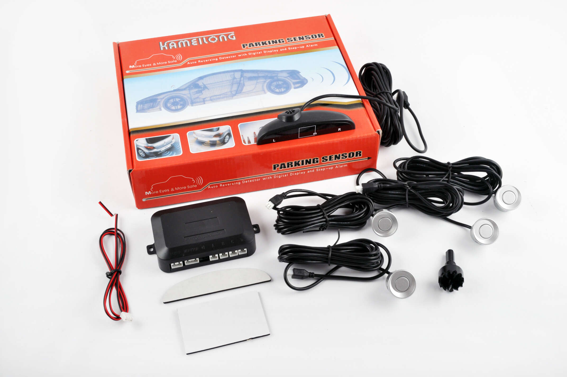 Парктроник mod:LH-811B (датчики серебристые 4шт, LCD, штурман, монтажный комплект) KAMEILONG