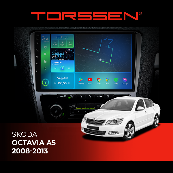 Штатна магнітола Torssen Skoda Octavia A5 08-13 FL9 4+64Gb 4G Carplay DSP