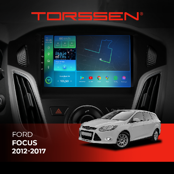 Штатная магнитола Torssen Ford Focus 12-17 чорний глянець з кнопками TOP F9116