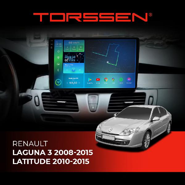 Штатна магнітола Torssen 2K Renault Laguna 3 08-15 Latitude 10-15 FL10 4+64Gb 4G Carplay DSP