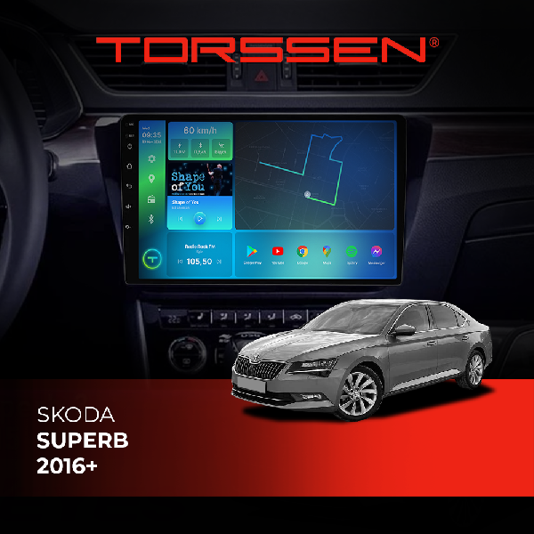 Штатна магнітола Torssen Skoda Superb 16+ F10232 4G Carplay DSP